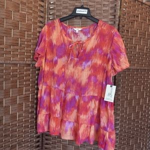 Terra & Sky Swing Tiered Peplum Blouse Top Plus Size 1X (16W-18W) **Flawed